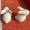 Basuo-9Q Set of Mini Ceramic Rabbit Figurines, Porcelain Easter Bunny Decorations for Home, Tabletop Ornament, Tea Ceremony Pet (2-Flower)